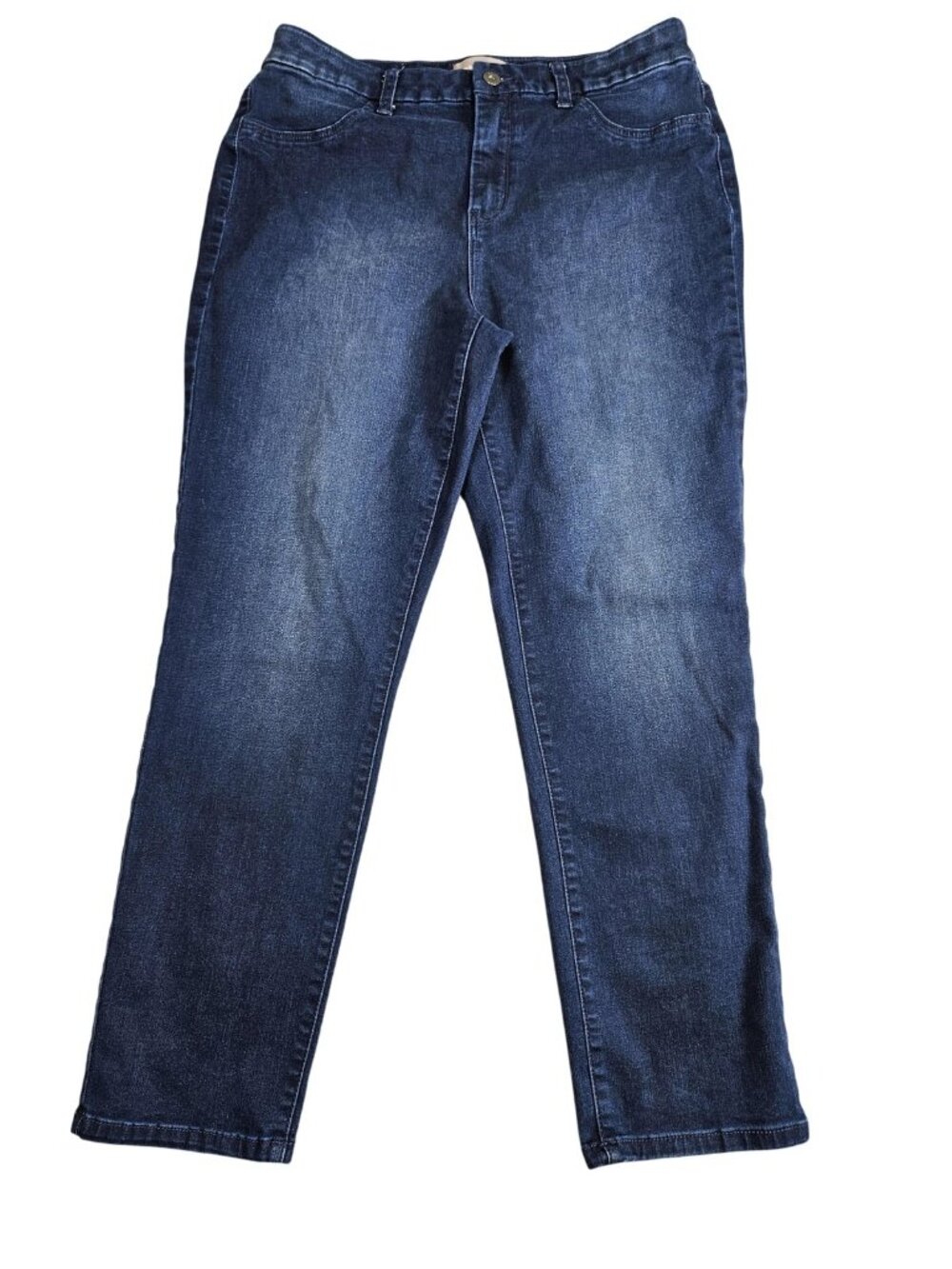 Chico's‎ Straight Jeans Womens 1 Blue Med Wash High Rise Stretch Denim Relaxed